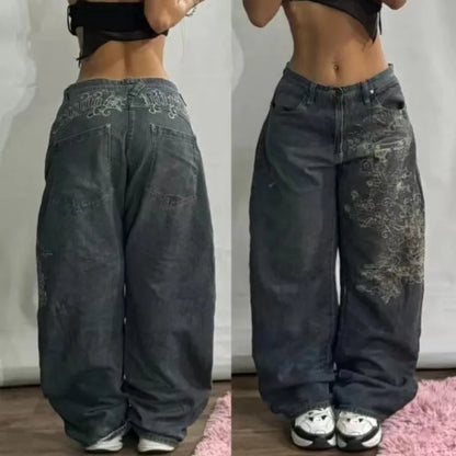 Streetwear New Fashion Oversized Print Baggy Jeans Y2K Harajuku Hip-hop Vintage Pop Gothic High Waist Wide-leg Pants Trousers