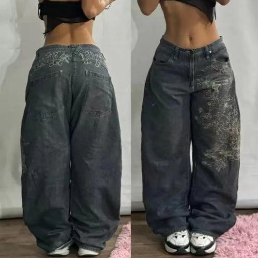 Streetwear New Fashion Oversized Print Baggy Jeans Y2K Harajuku Hip-hop Vintage Pop Gothic High Waist Wide-leg Pants Trousers