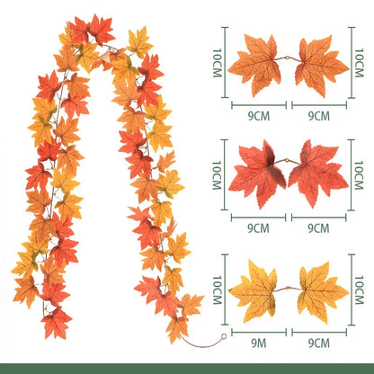 2M Artificial Maple Leaf Garland Thanksgiving Christmas Hanging Wall Decor Fake Fallen Leaves Autumn Decor Rattan Wedding Props