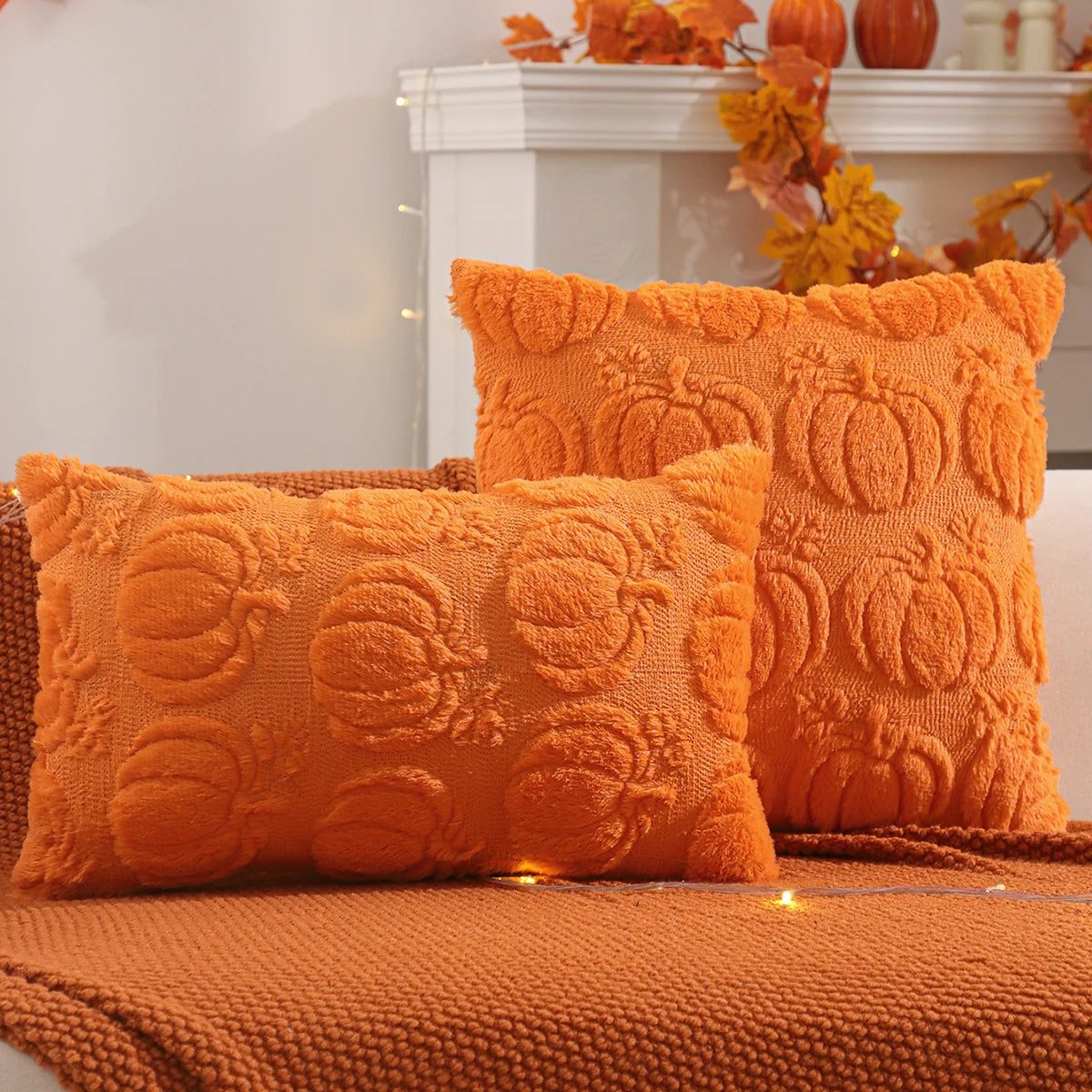 1 PC Halloween Decoration Throw Pillow Cover Pumpkin Ghost Quilting Plush Autumn Thanksgiving Harvest Home Living Room