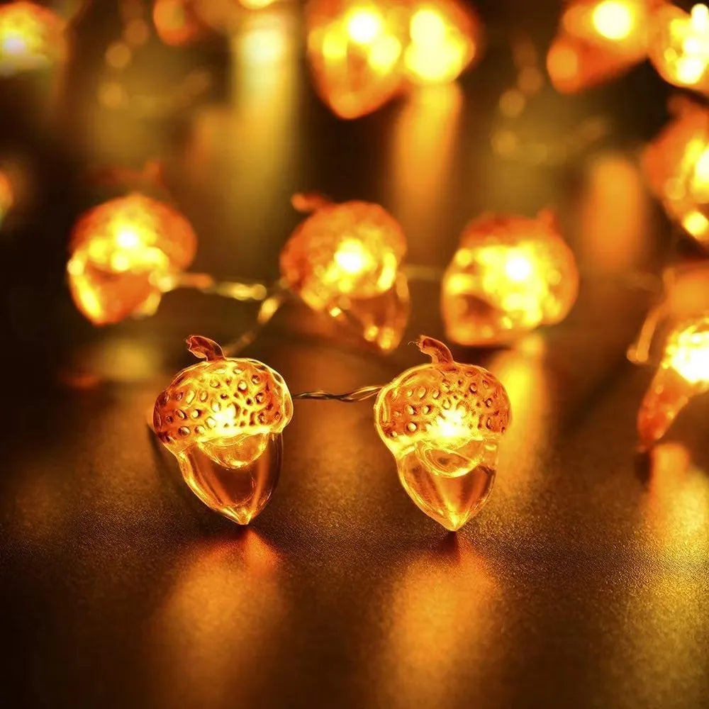 30 LEDs Acorn String Lights Thanksgiving Decorations 9.8ft Fall Lights Forest Decor Fairy Decorative Lights Battery Powered for