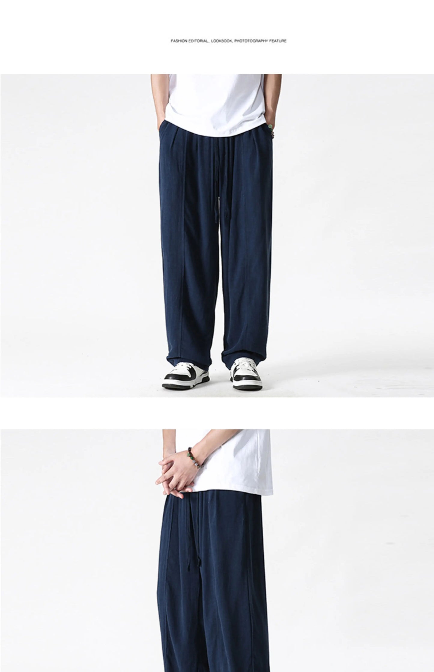 Summer Wide Leg Pants Men's Cotton Linen Harun Loose Pants Men Casual Elastic Waist Circumference Lantern Trousers Plus Size 5XL