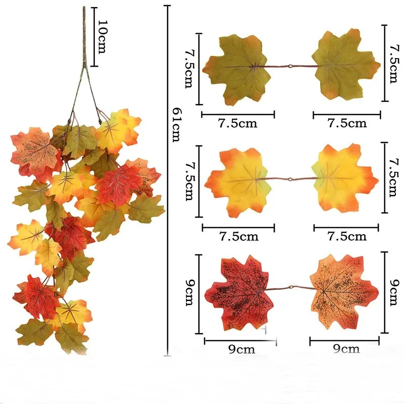 75cm 1PC Artificial Maple Leaf Garland Autumn Leaves Fake Plants for Halloween Thanksgiving Day Indoor Home Garden Decoration