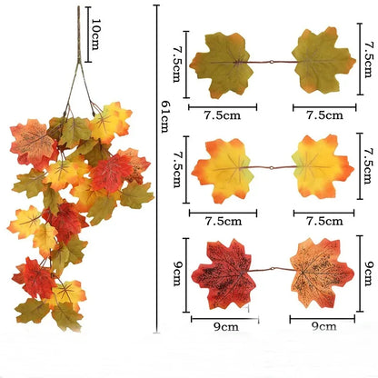 75cm 1PC Artificial Maple Leaf Garland Autumn Leaves Fake Plants for Halloween Thanksgiving Day Indoor Home Garden Decoration