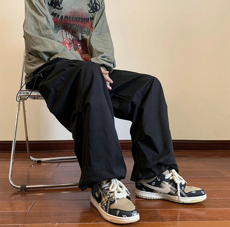 Streetwear 2023 Spring Harem Casual Pants Men Elastic Waist Solid Color Cargo Pants Multi Pocket Loose Baggy Pants For Women