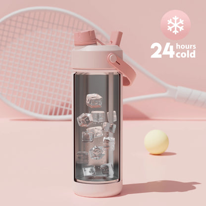 POWCAN 18oz Insulated Water Bottle With 2-In-1 Straw And Spout Lid, Keep Cold 24H, Leak-Proof, Double Wall Stainless Steel Water