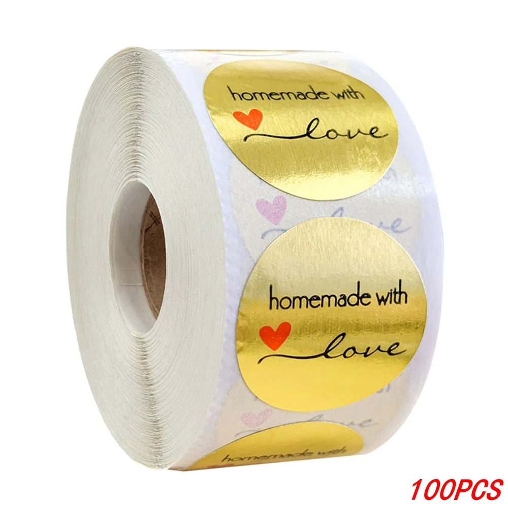 100-500pcs 1inch Vintage Kraft Paper Handmade With Love Stickers for Package Thank You Stationery Adhesive Labels Baking Seals
