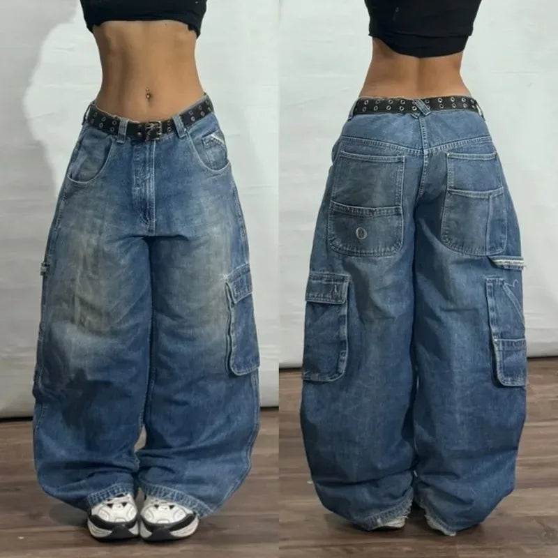 Street Fashion Trend New Pattern Embroidered Baggy Jeans Women Y2K Gothic Vintage Hip Hop Rock Popular High Waist Wide Leg Pants