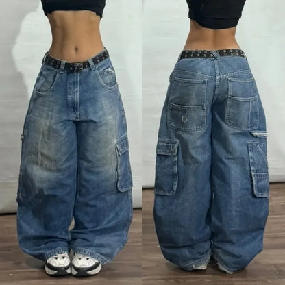 Street Fashion Trend New Pattern Embroidered Baggy Jeans Women Y2K Gothic Vintage Hip Hop Rock Popular High Waist Wide Leg Pants
