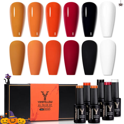 YOKEFELLOW 6Pcs/Set Fall Winter Gel Nail Polish Semi Permanent UV Led Gel Varnish Brown Orange Pumpkin Halloween Christmas Gift