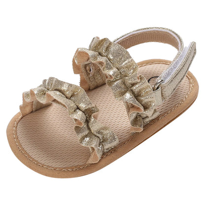 0-18M Baby Cute Preschool Summer Sandals Pleated Upper Princess Casual Soft Rubber Sole Anti Slip Shoes Girl's Walking Shoes