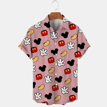2024 Summer Shirt Disney Trend Fashion Cartoon Interstellar Baby Stitch Harajuku Top Men's Disney Hawaiian Shirts