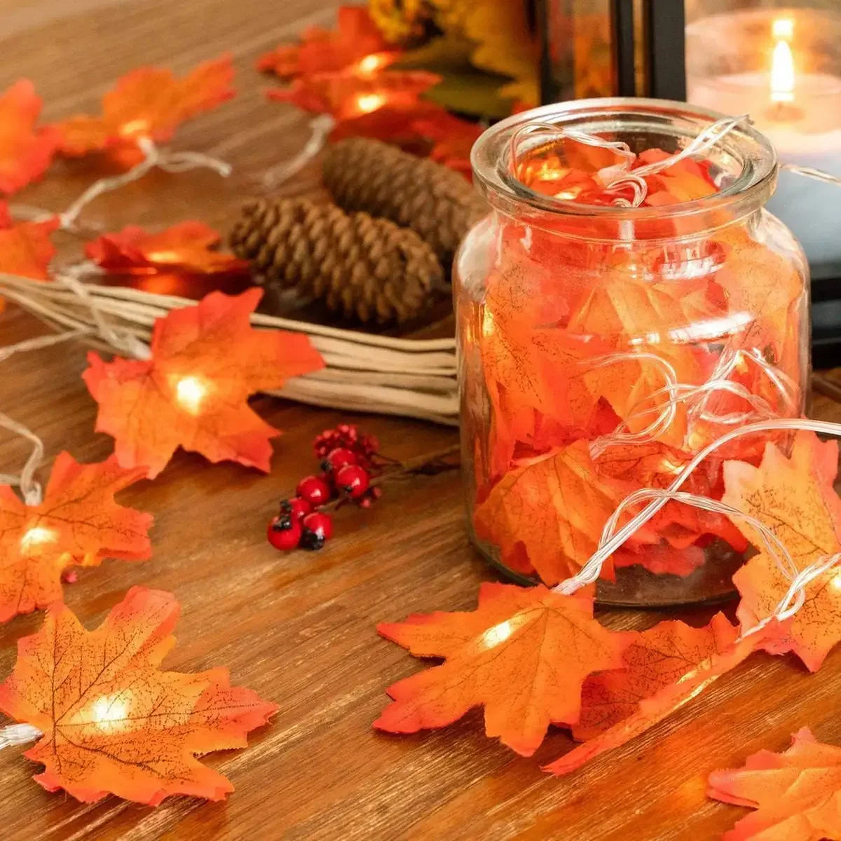 1PC USB/Battery Case Maple Leaf String Lights 10/20/40 LED Lights Waterproof For Halloween Outdoor Autumn Thanksgiving Decor