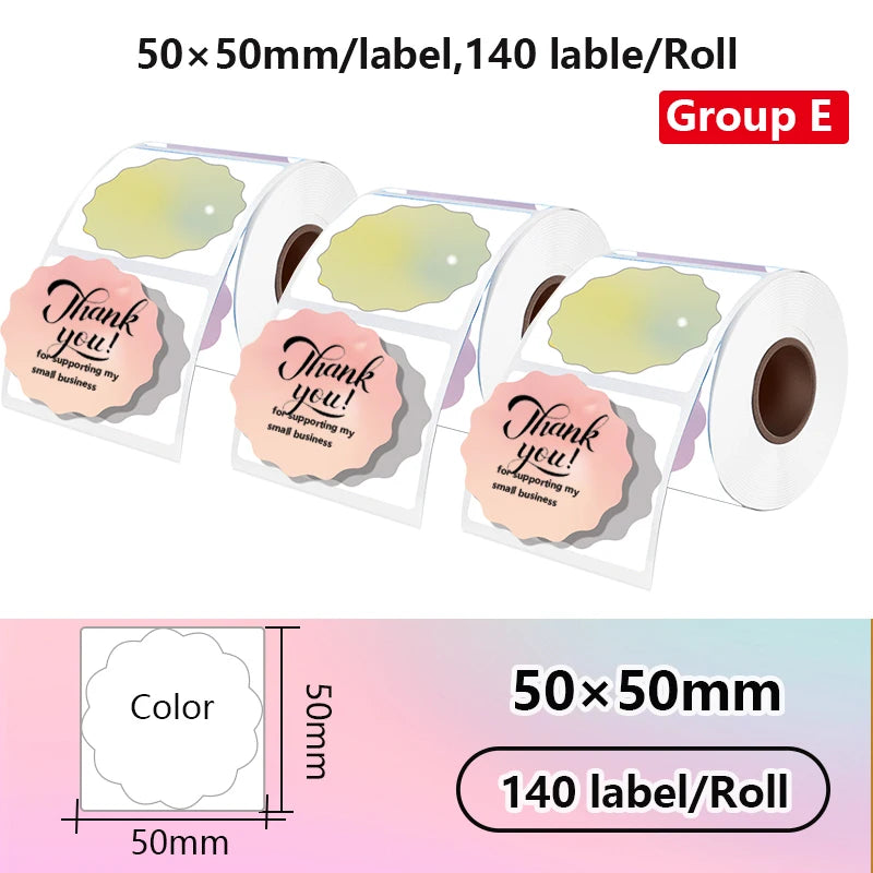 3 rolls Gift thank-you 50x50mm thermal label stickers, suitable for phomemo label printers gradient-color thermal label paper.