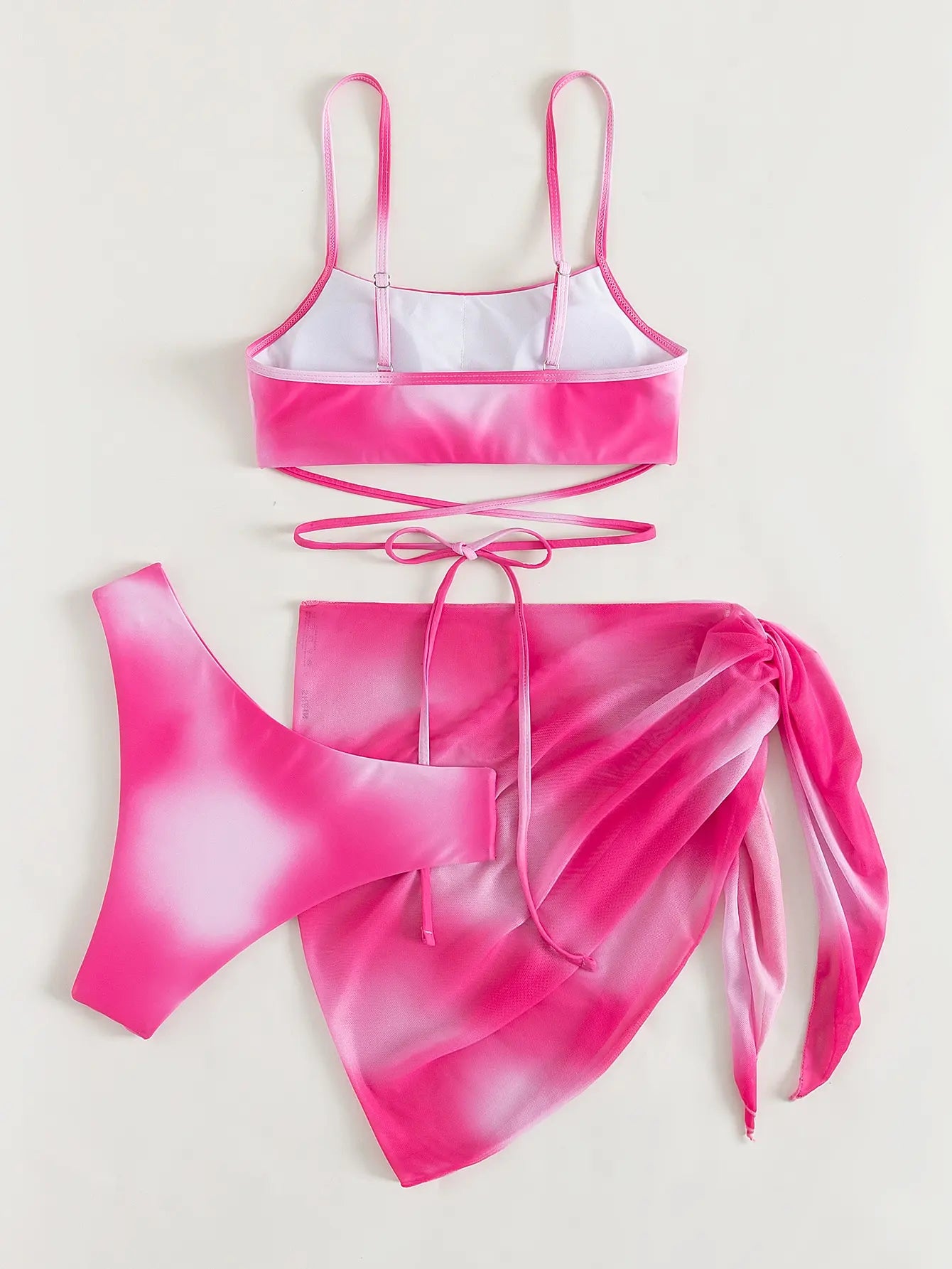 3 Pieces Ombre Lace Up Bikini Swimsuit & Beach Skirt Sexy Swimwear Women 2025 Bathing Swimming Swim Suit Female Summer Beachwear