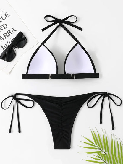 2025 Halter Bra Cup Bikini Sexy Swimsuit Female White Swimwear Women Push up Bikini set Brazilian Bathing Suit Bandeau Swim suit