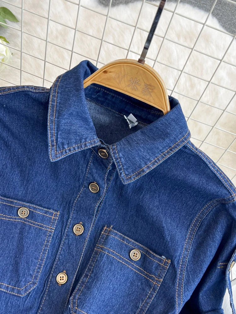 XFPV Women's Sweet Short Denim Dress For Women  Belt Slim Short Sleeved Vestidos Korean Fashion Spring Summer 2025 SM11153