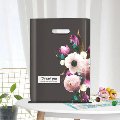 Thank You Flower Gift Bags For Small Business Plastic Shopping Bag Wedding Birthday Present Package Storage With Handle 10PCS