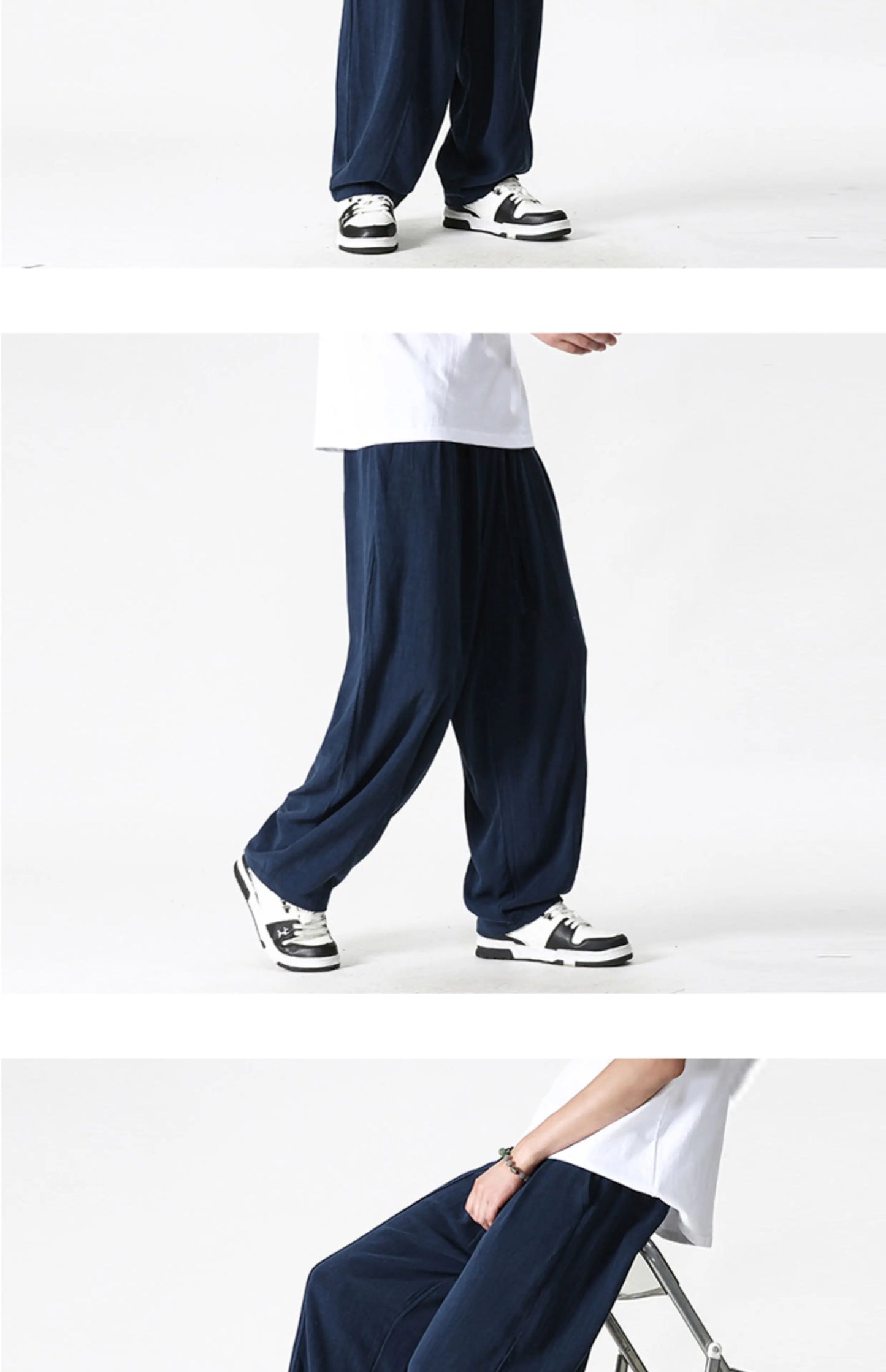 Summer Wide Leg Pants Men's Cotton Linen Harun Loose Pants Men Casual Elastic Waist Circumference Lantern Trousers Plus Size 5XL
