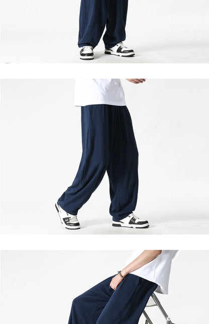 Summer Wide Leg Pants Men's Cotton Linen Harun Loose Pants Men Casual Elastic Waist Circumference Lantern Trousers Plus Size 5XL