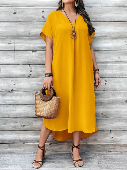 2024 Spring and Summer Cross border European and American New Large Women's Fashion Casual V-neck Dress for Women Plus Size