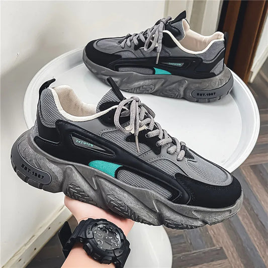 2025 Thick Sole Versatile Clunky Sneaker For Men  New Trend Mesh Lace Up Breathable Casual Sports Shoes Increased Soft Soles