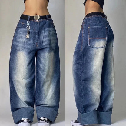 Street Fashion Trend New Pattern Embroidered Baggy Jeans Women Y2K Gothic Vintage Hip Hop Rock Popular High Waist Wide Leg Pants