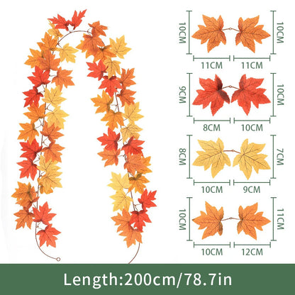 2M Artificial Maple Leaf Garland Thanksgiving Christmas Hanging Wall Decor Fake Fallen Leaves Autumn Decor Rattan Wedding Props