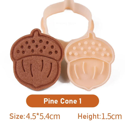 Autumn Leaves Squirrel Owl Fox Pattern 3D Biscuit Mould Thanksgiving Chestnuts Pine Cones Fondant Cookie Cutter Mold Baking Tool