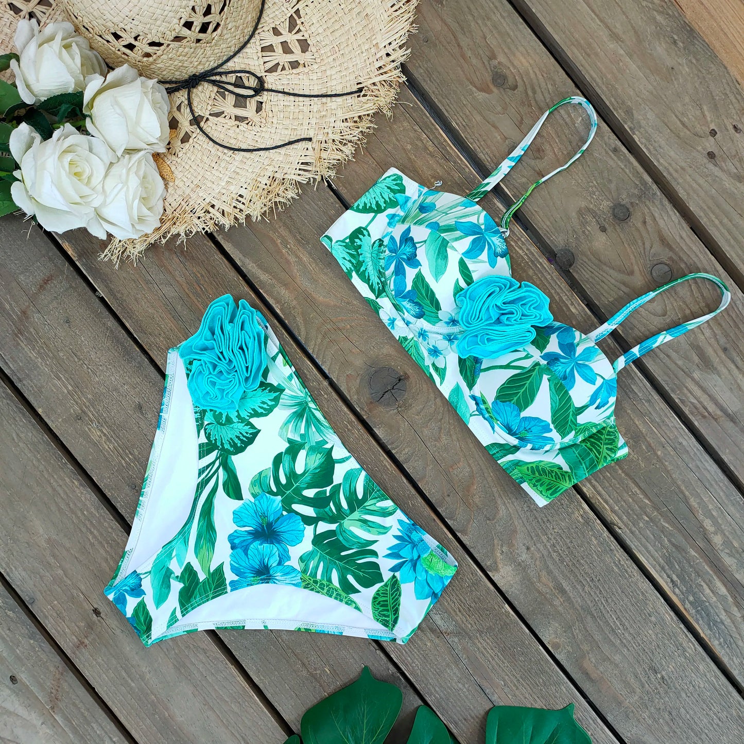 2025 Bikini Underwire 3D Flower Swimsuit High Waist Swimwear for Women Push Up Two Piece Bathing Suits Summer Female