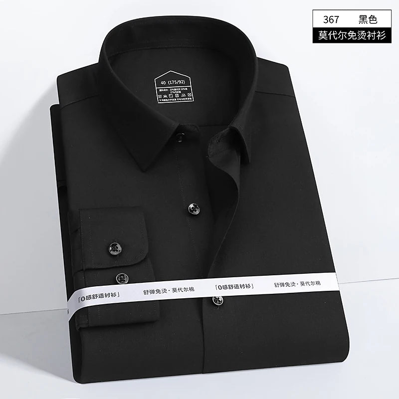 Spring and Autumn Men's Long Sleeve Modal Business No-Iron Professional Work Fitting Anti-Wrinkle Stretch Large Size Shirt S-8XL
