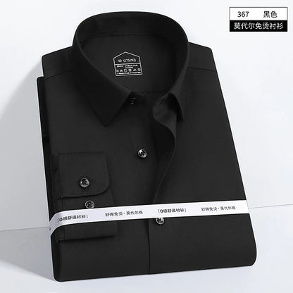 Spring and Autumn Men's Long Sleeve Modal Business No-Iron Professional Work Fitting Anti-Wrinkle Stretch Large Size Shirt S-8XL