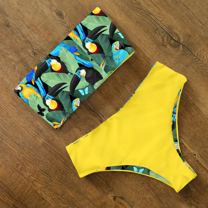 2024 New Sexy Low Hight Bikini Set Swimwear Women Bandeau Female Print Floral Strappy Swimsuit Bathing Suit Beach Wear Biquini