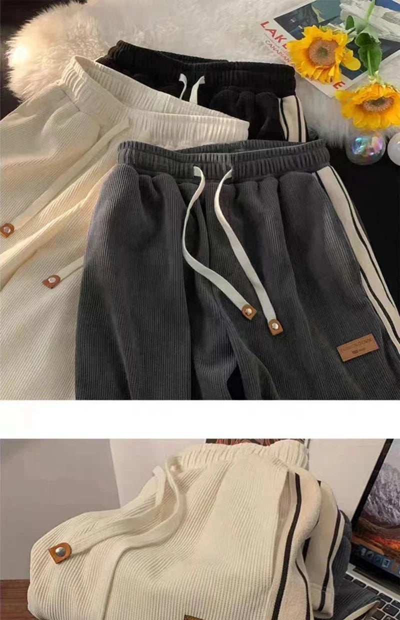 2024 Corduroy Striped Sweatpants Women Streetwear Thick Wide Leg Pants Y2K Harajuku High Waist Joggers Korean Baggy Trousers