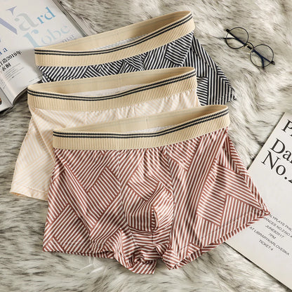 3PCS/Pack Fashion Striped Ice Silk Cool Breathable Men's Panties Comfortable Crotch Boxers Man High Elastic Waistband Underpants