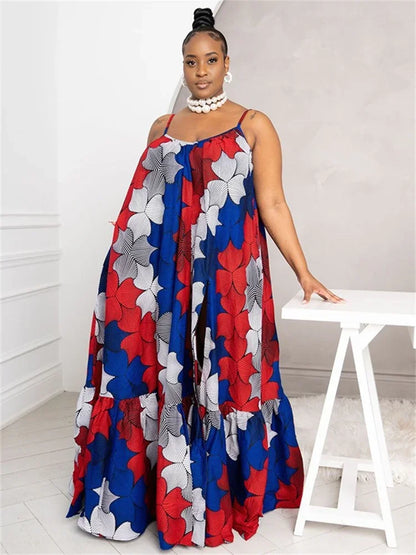 Wmstar Plus Size Dresses for Women Floral Printed Slip  Loose Stretch Big Swing Maxi Dress Summer Clothes Wholesale Dropshipping