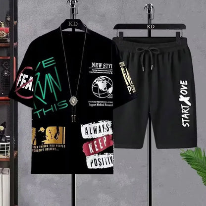 Suits for men Summer Casual Short Sleeve T-shirt + Shorts Sets sweatpants Anime Sporty Two-piece Stylish Sport Outfit T-shirts