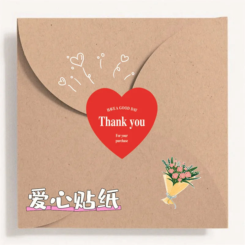 500pcs/roll New Red Heart Thank You Stickers Cute Heart-shaped Decorative Seal Labels for Wedding, Party Gifts, Business Package