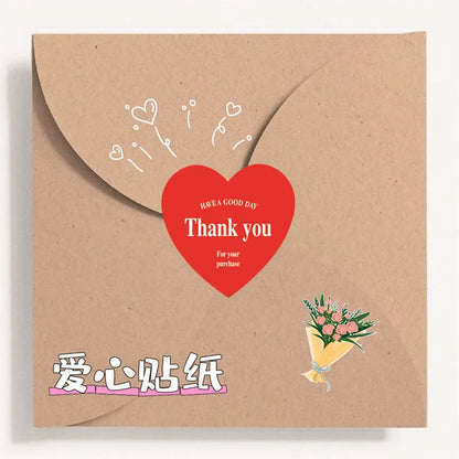 500pcs/roll New Red Heart Thank You Stickers Cute Heart-shaped Decorative Seal Labels for Wedding, Party Gifts, Business Package
