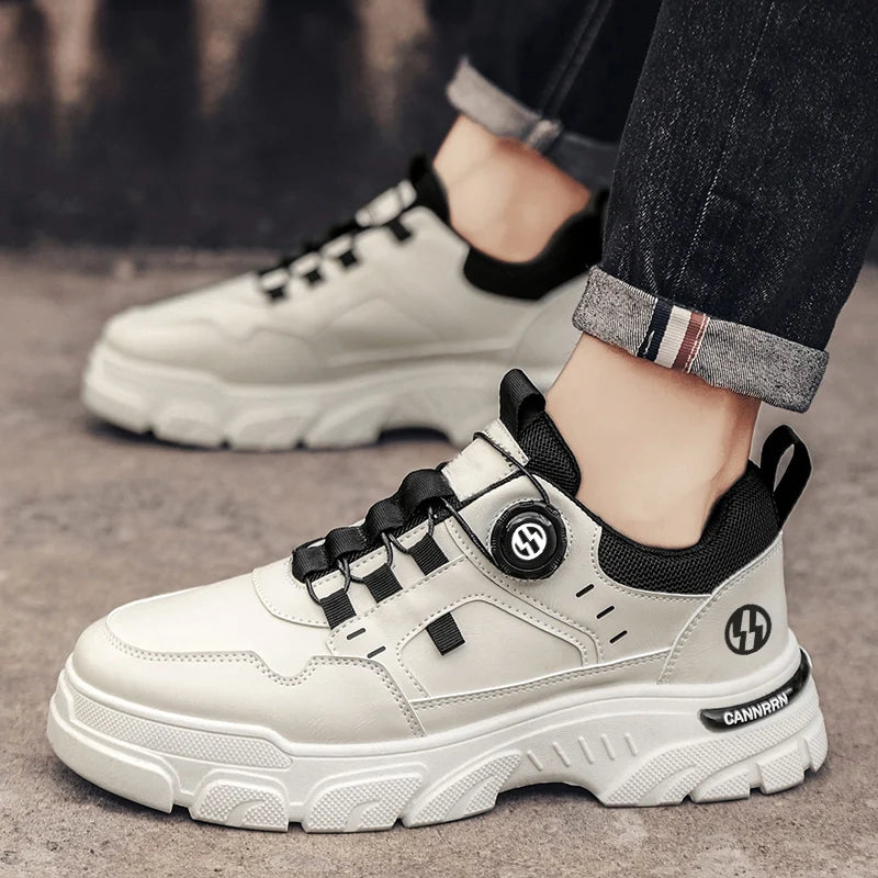British Style Outdoor Men Work Shoes Rotating Button Fashion Motorcycle Shoes Versatile Men Casual Shoes Comfortable Sport Shoes