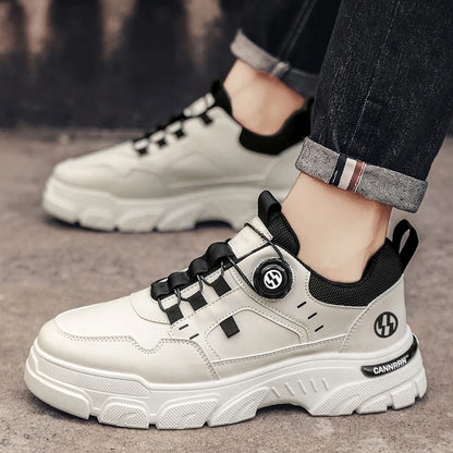 British Style Outdoor Men Work Shoes Rotating Button Fashion Motorcycle Shoes Versatile Men Casual Shoes Comfortable Sport Shoes