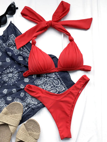 2025 Halter Bra Cup Bikini Sexy Swimsuit Female White Swimwear Women Push up Bikini set Brazilian Bathing Suit Bandeau Swim suit