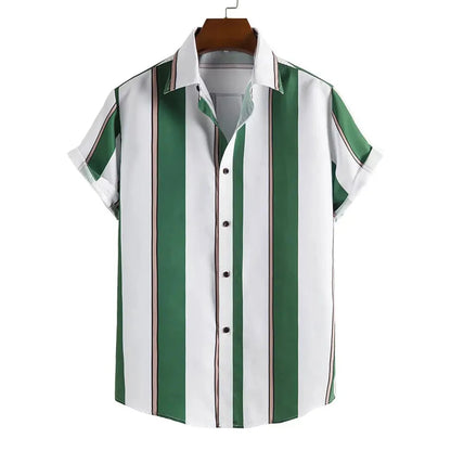 Summer New Short Sleeve Printed Shirt Men's Shirt Collar Casual Fashion Striped Shirt Thin Short Sleeve Shirt Men's