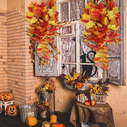 75cm 1PC Artificial Maple Leaf Garland Autumn Leaves Fake Plants for Halloween Thanksgiving Day Indoor Home Garden Decoration