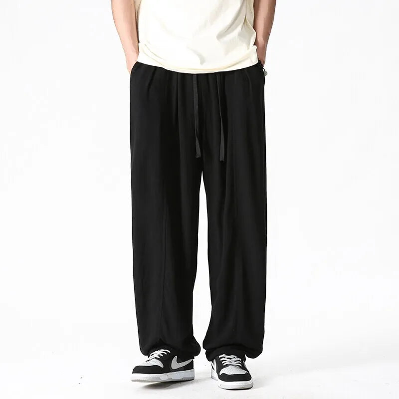 Summer Wide Leg Pants Men's Cotton Linen Harun Loose Pants Men Casual Elastic Waist Circumference Lantern Trousers Plus Size 5XL