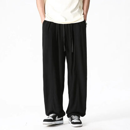 Summer Wide Leg Pants Men's Cotton Linen Harun Loose Pants Men Casual Elastic Waist Circumference Lantern Trousers Plus Size 5XL