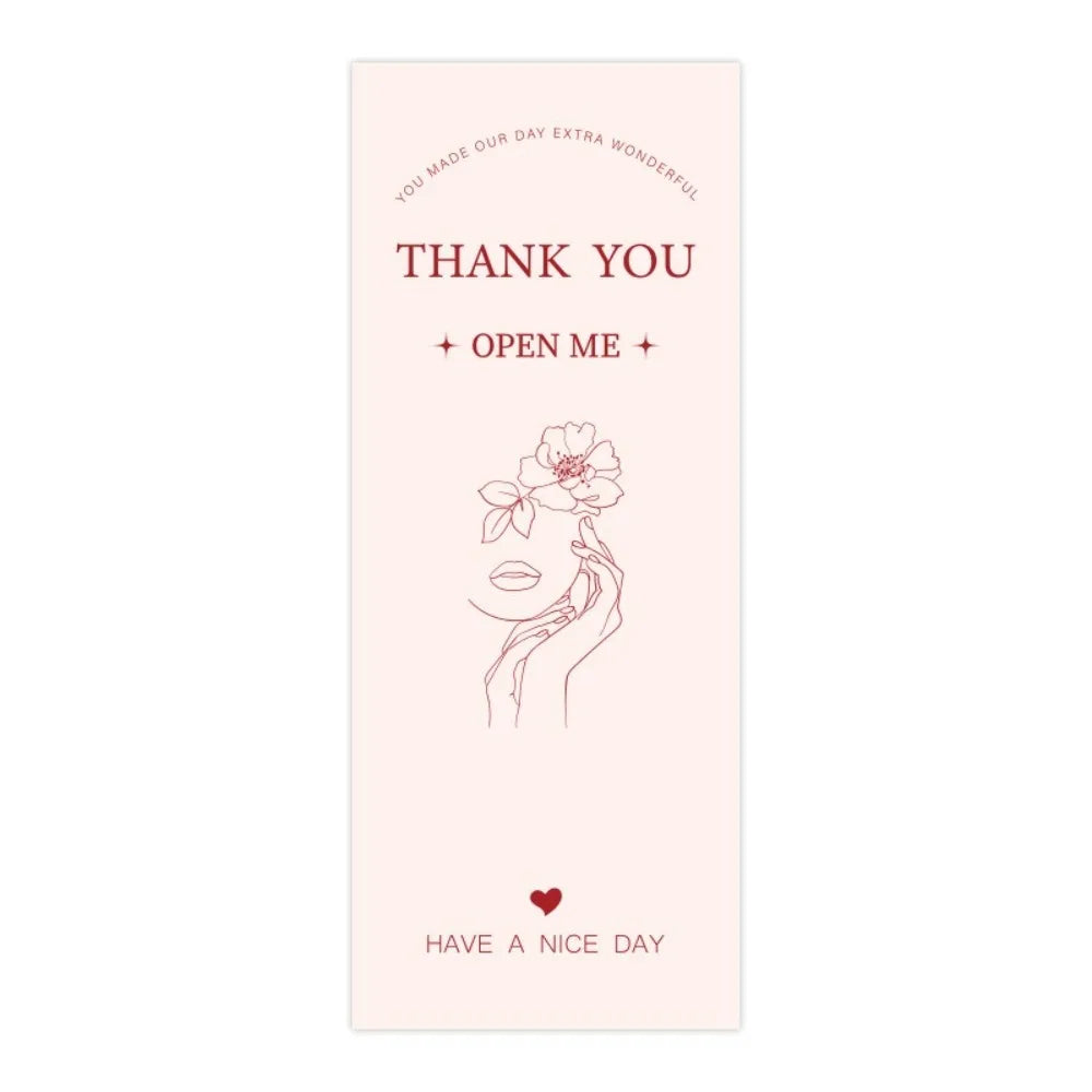 50pcs New Rectangular Thank You Sticker 6x15cm Handmade Gift Box Package Decor Flowers Pattern Stickers for Birthday Wedding