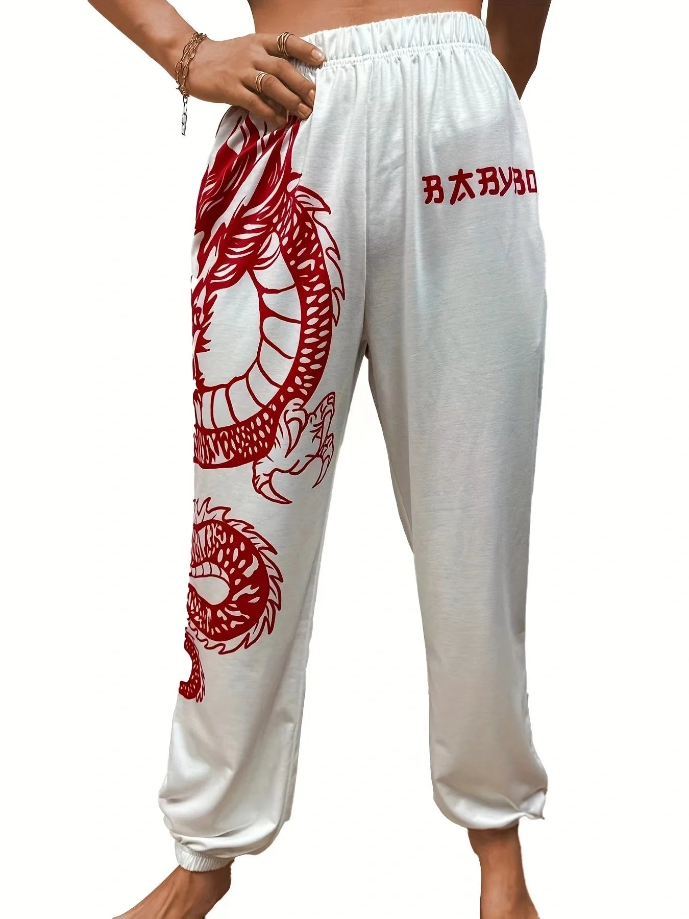 Summer New Printed Fashion Elastic Waist Sports Casual Harlan Pants for Women
