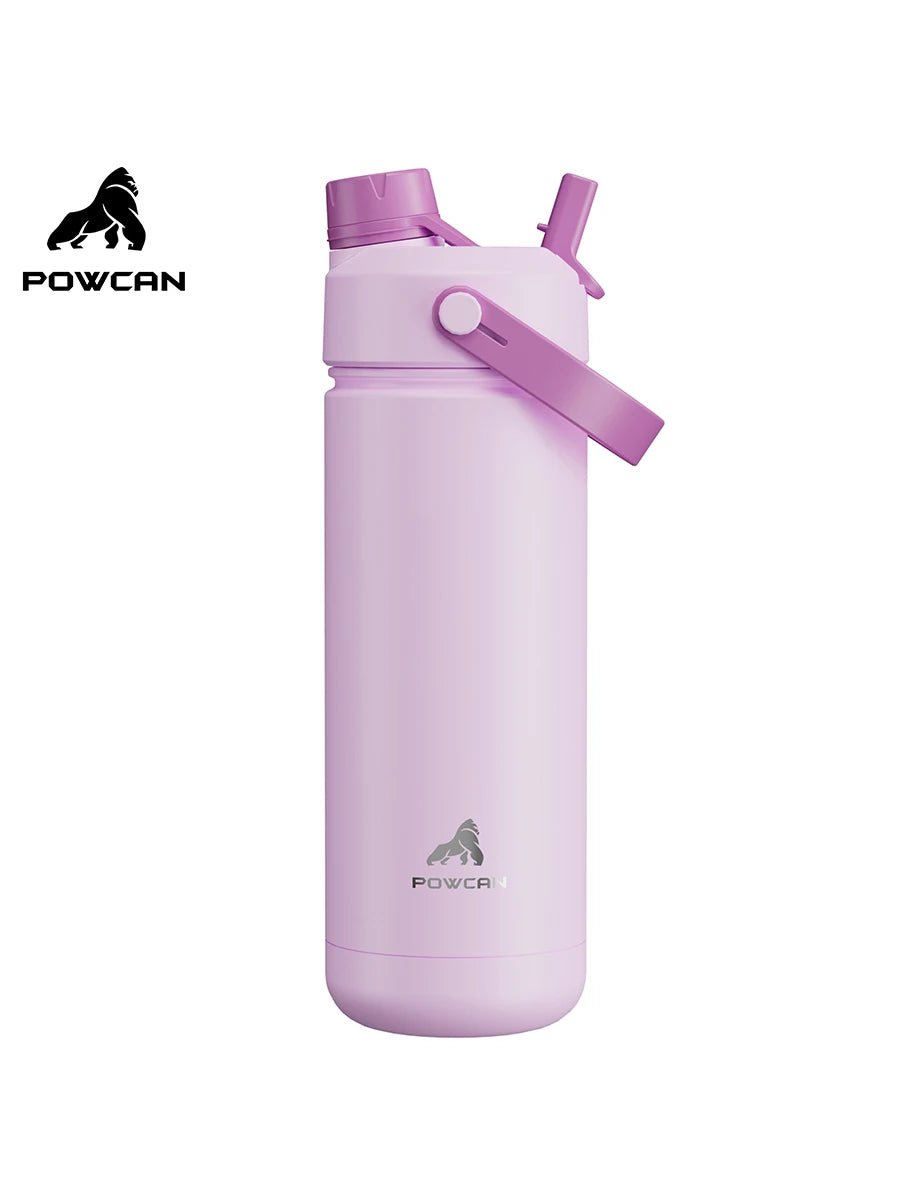 POWCAN 18oz Insulated Water Bottle With 2-In-1 Straw And Spout Lid, Keep Cold 24H, Leak-Proof, Double Wall Stainless Steel Water
