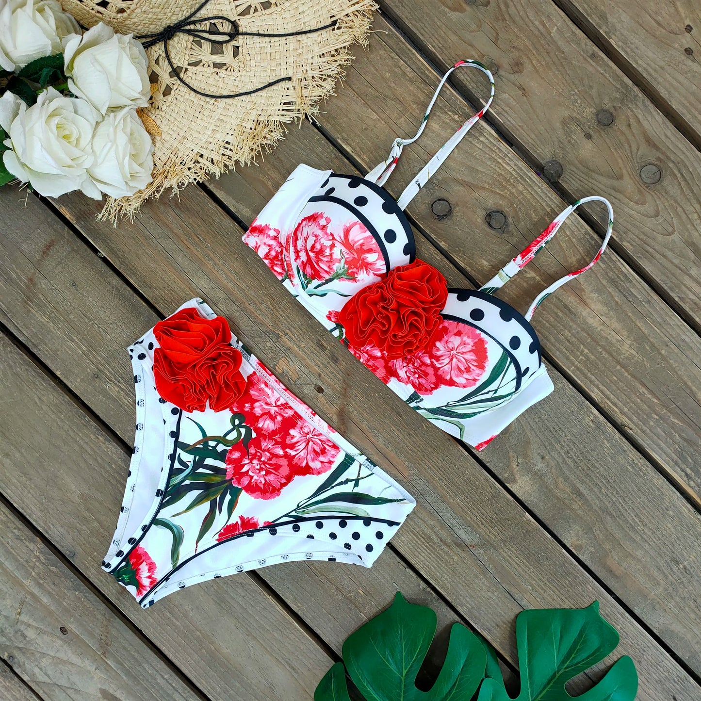 2025 Bikini Underwire 3D Flower Swimsuit High Waist Swimwear for Women Push Up Two Piece Bathing Suits Summer Female